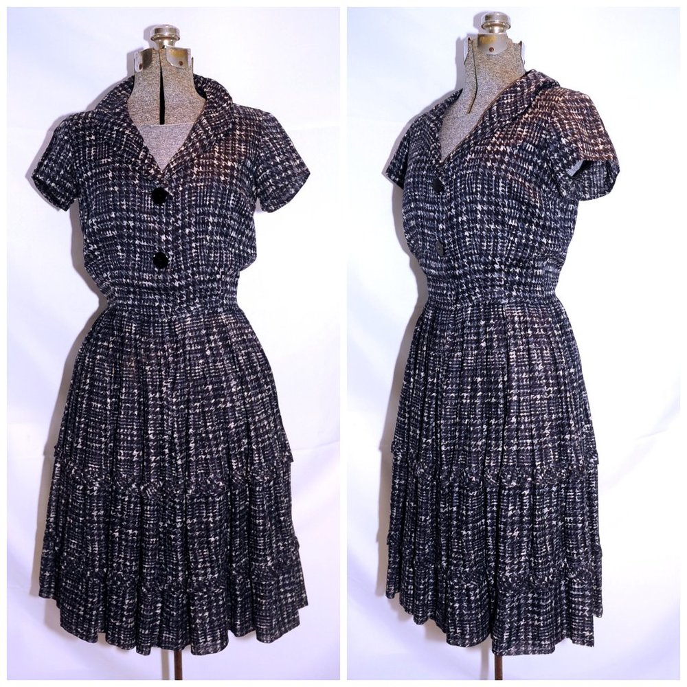 VTG Georgia Bullock Faux Herringbone Print Dress